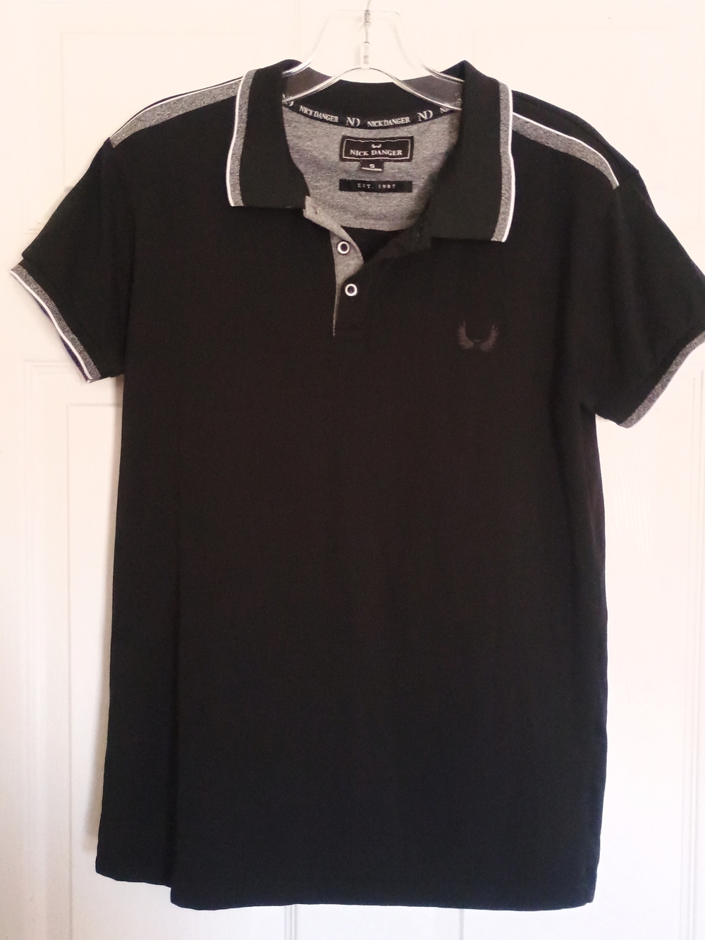 EUC Nick Danger Black Polo Shirt with Contrast Trim Size Small